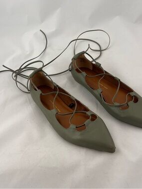 GAP Sage Green Pointed Lace-Up Flats